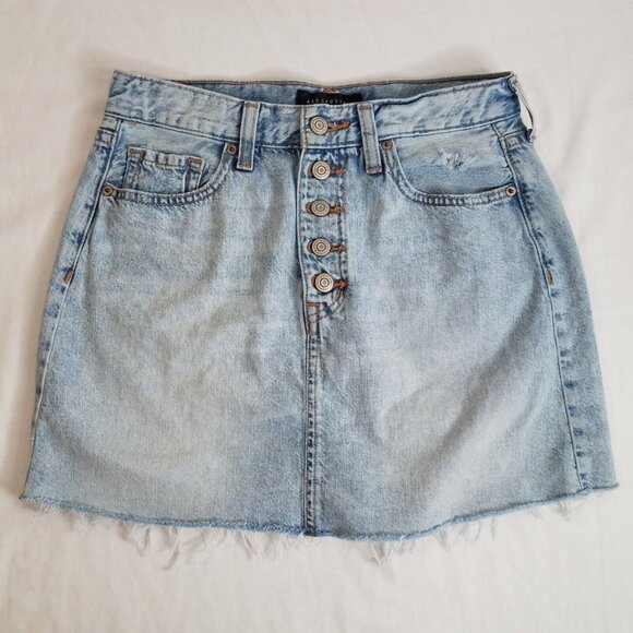 Aeropostale Cut-Off Denim Mini Skirt SIZE 4  Distressed Raw Y2K High Rise Button - Picture 1 of 10